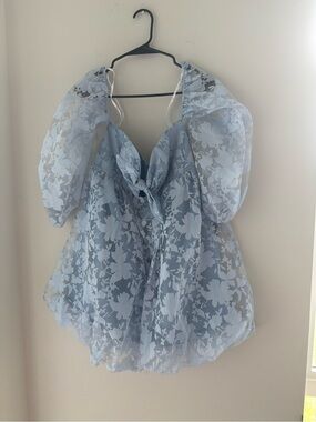 Lulu's Powder Blue Floral Organza Mini Dress